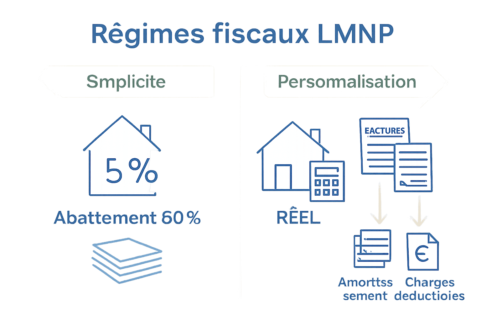 Comparaison visuelle des régimes fiscaux micro-BIC et réel pour LMNP