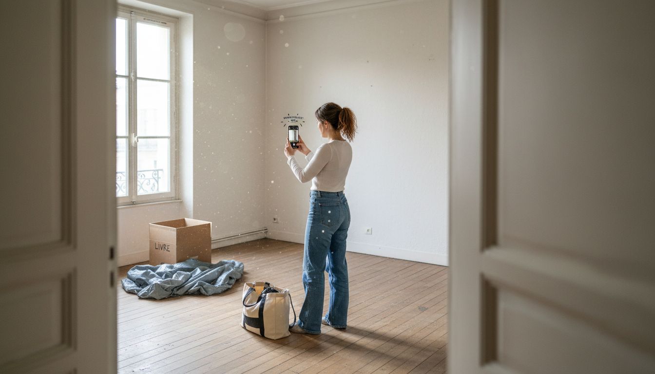 Un propriétaire prend des photos de son appartement vide afin de préparer la mise en location.