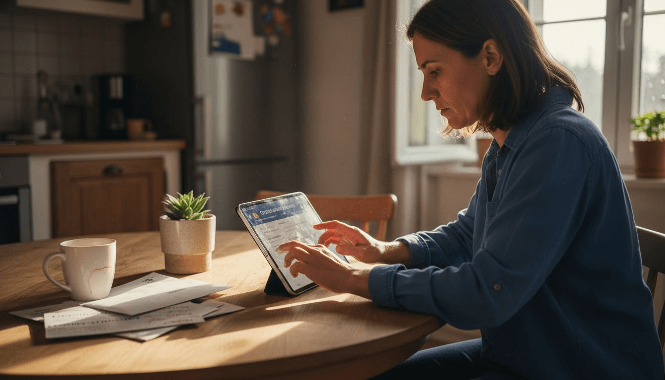 Saisir les coordonnées bancaires du propriétaire assis autour de la table de la cuisine