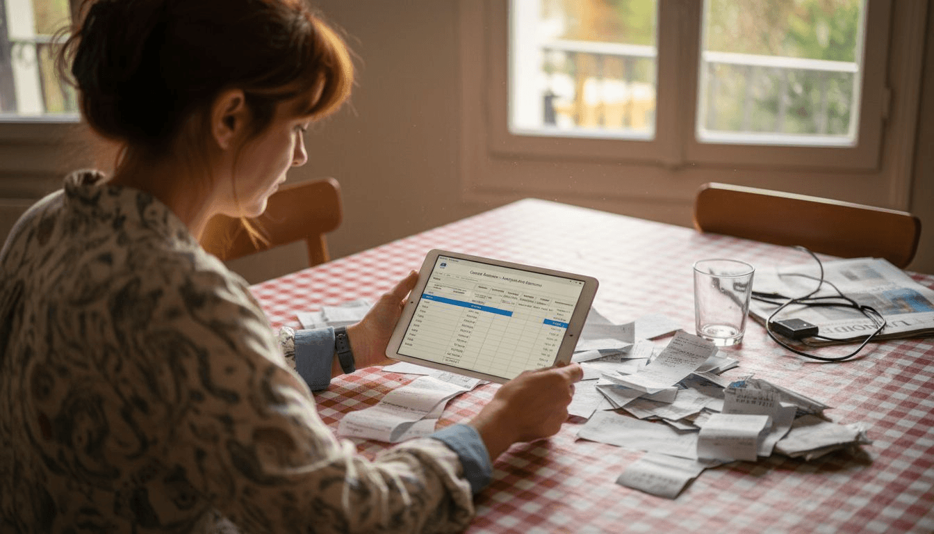 Un propriétaire LMNP en train de classer ses documents administratifs chez lui