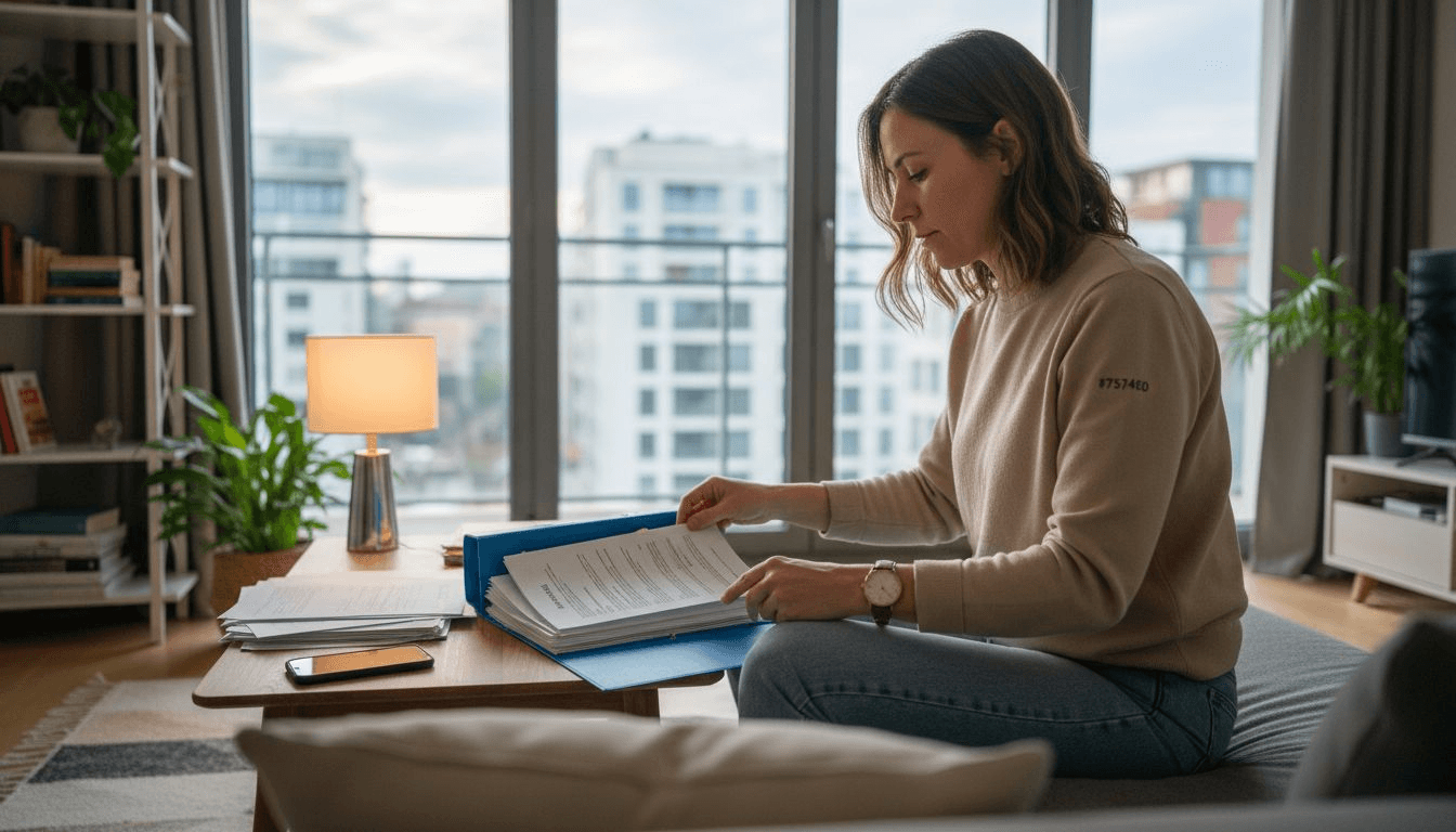 Une femme gère efficacement son activité LMNP depuis chez elle.