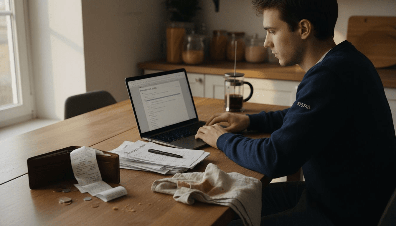 Gestion des opérations bancaires depuis l’ordinateur installé dans la cuisine