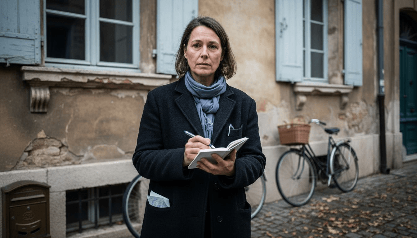 Une femme en train d'examiner un bâtiment résidentiel
