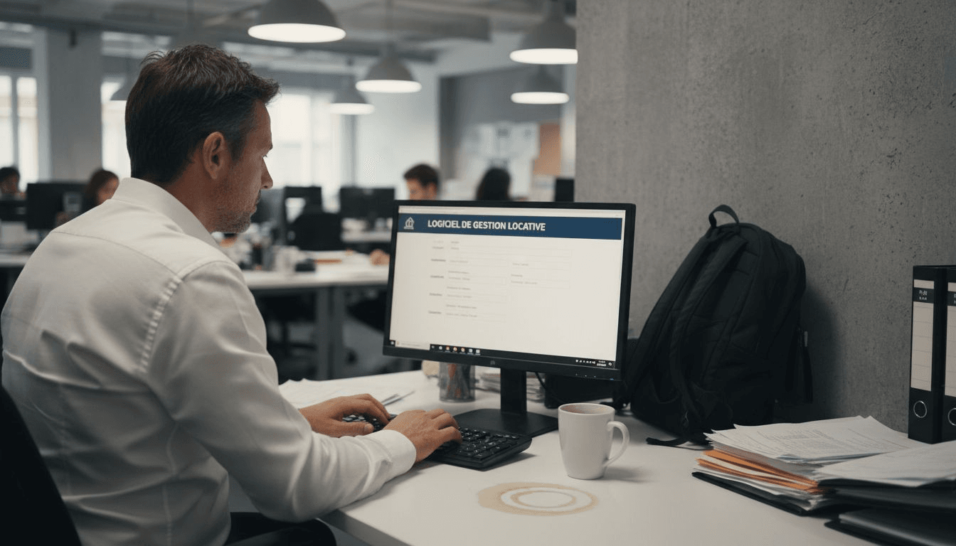 Un comptable s’appuie sur un logiciel de gestion locative pour faciliter le suivi des loyers et la comptabilité des biens immobiliers.