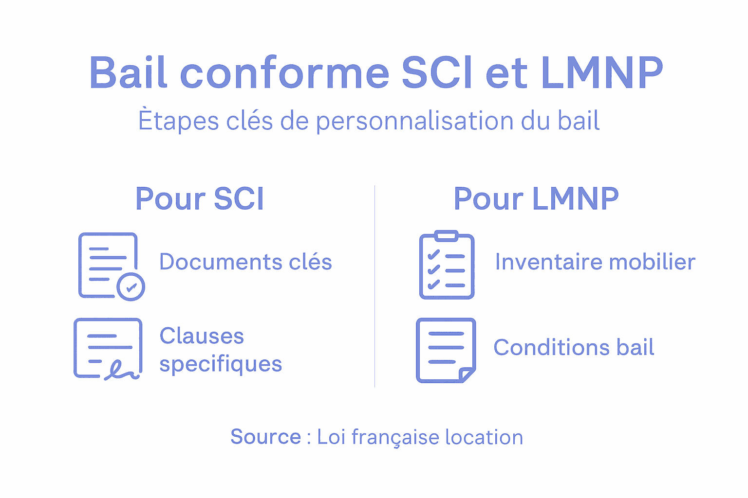 Schéma explicatif du parcours de mise en place d’un bail au sein d’une SCI et en LMNP