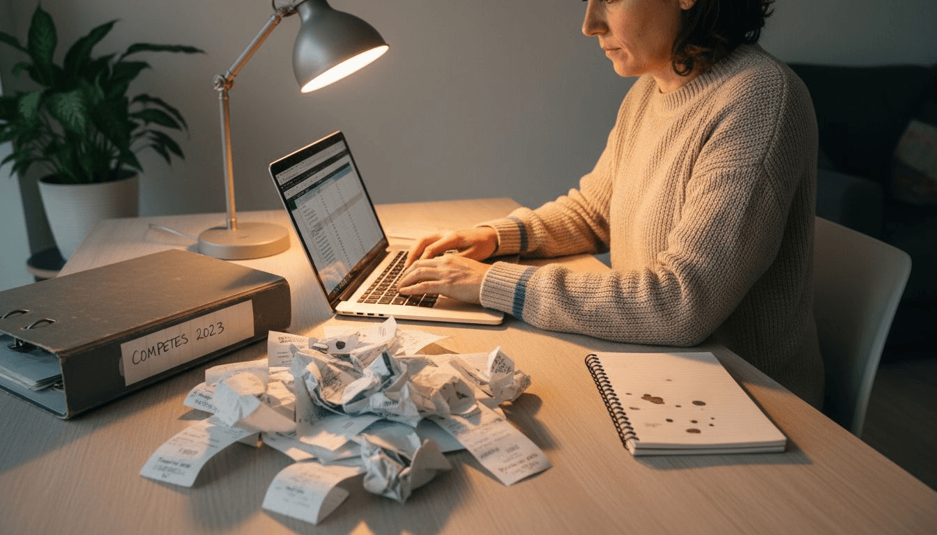 Une femme en train de renseigner les charges déductibles liées à son activité de location meublée non professionnelle.