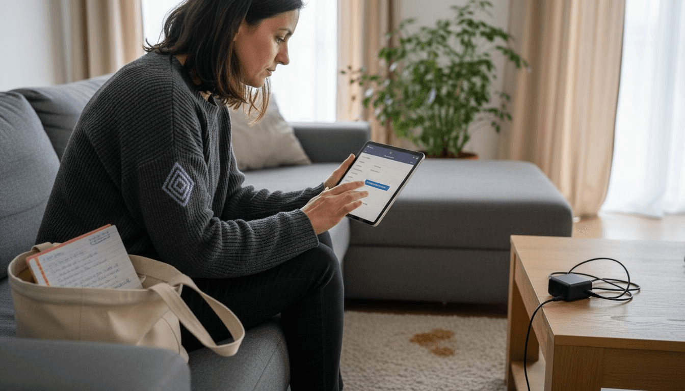 Le propriétaire vérifie les réglages de communication sur sa tablette.