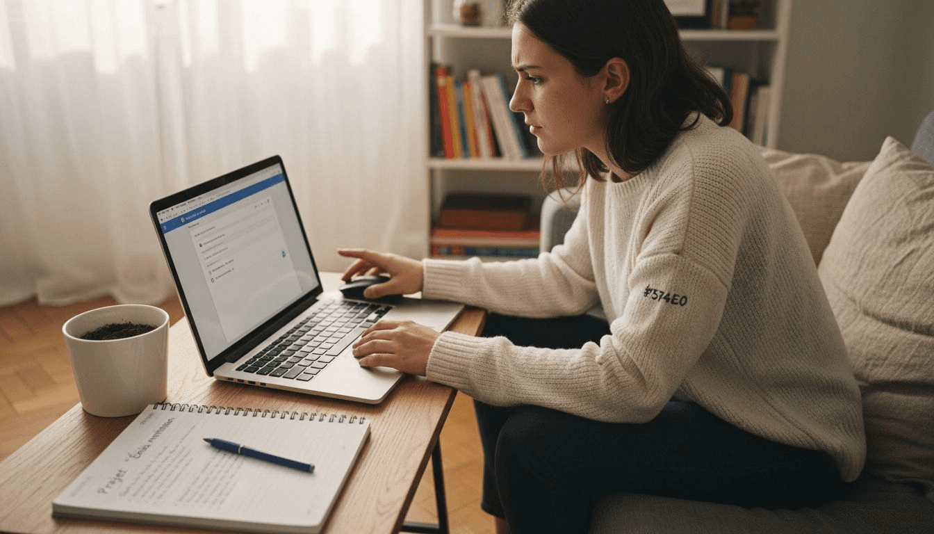 Une femme gère ses locations immobilières depuis chez elle grâce à une solution SaaS dédiée.