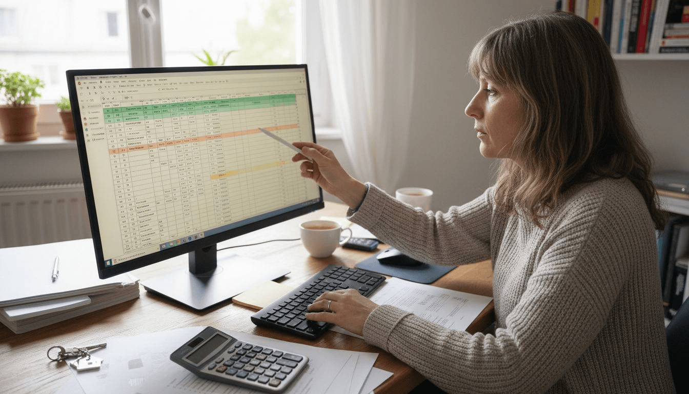 Une femme passe en revue les chiffres liés à ses revenus locatifs.