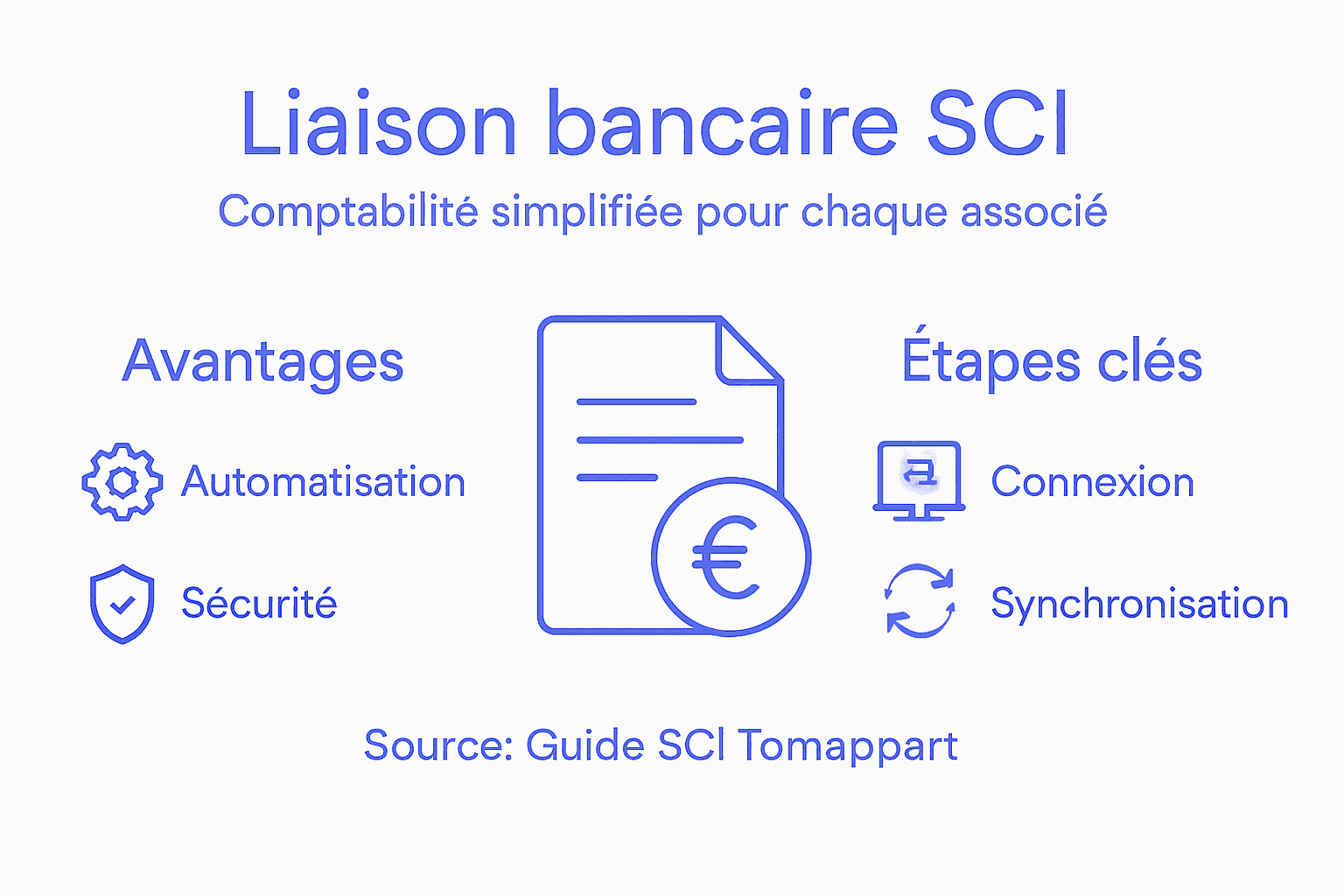 Schéma explicatif des étapes pour connecter un compte bancaire à une SCI