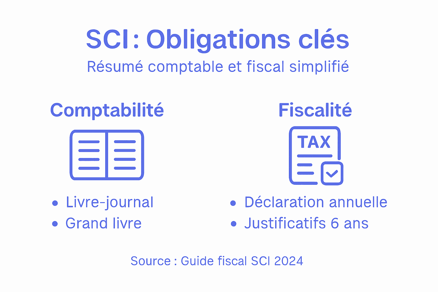 Tout ce qu’il faut savoir sur les obligations comptables et fiscales des SCI, présenté en infographie