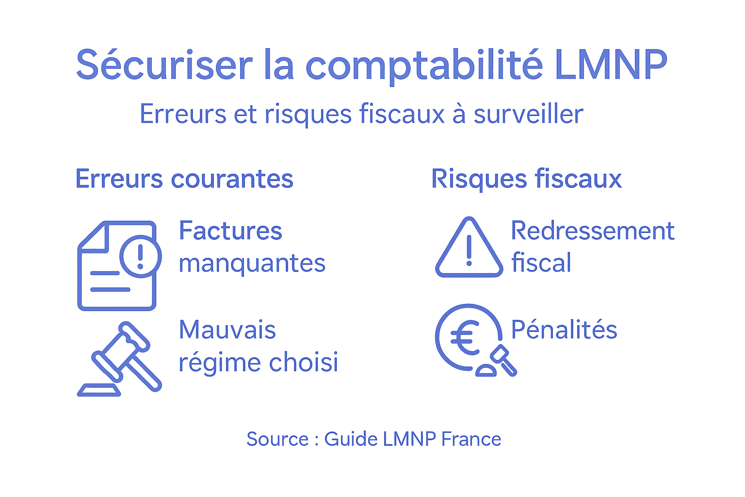 Tout ce qu’il faut savoir sur les erreurs courantes et les pièges fiscaux à éviter en LMNP, présenté en infographie