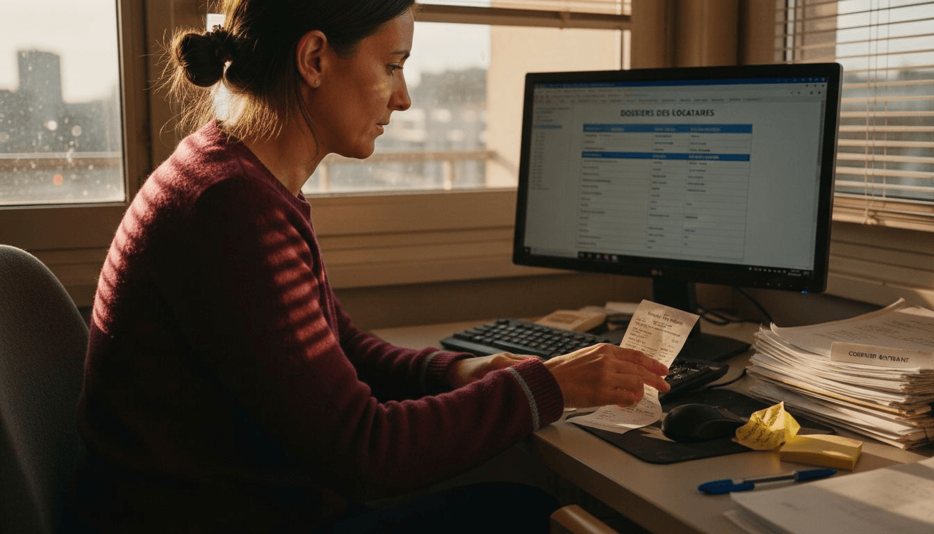 Un propriétaire passe en revue les dossiers de ses locataires sur son ordinateur.