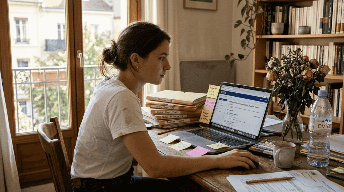 Un locataire consulte le portail en ligne sur son ordinateur portable.