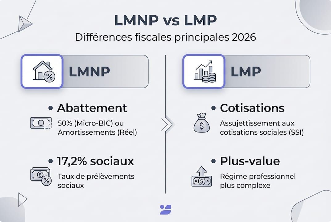 Infographie : les différences fiscales entre le statut LMNP et LMP