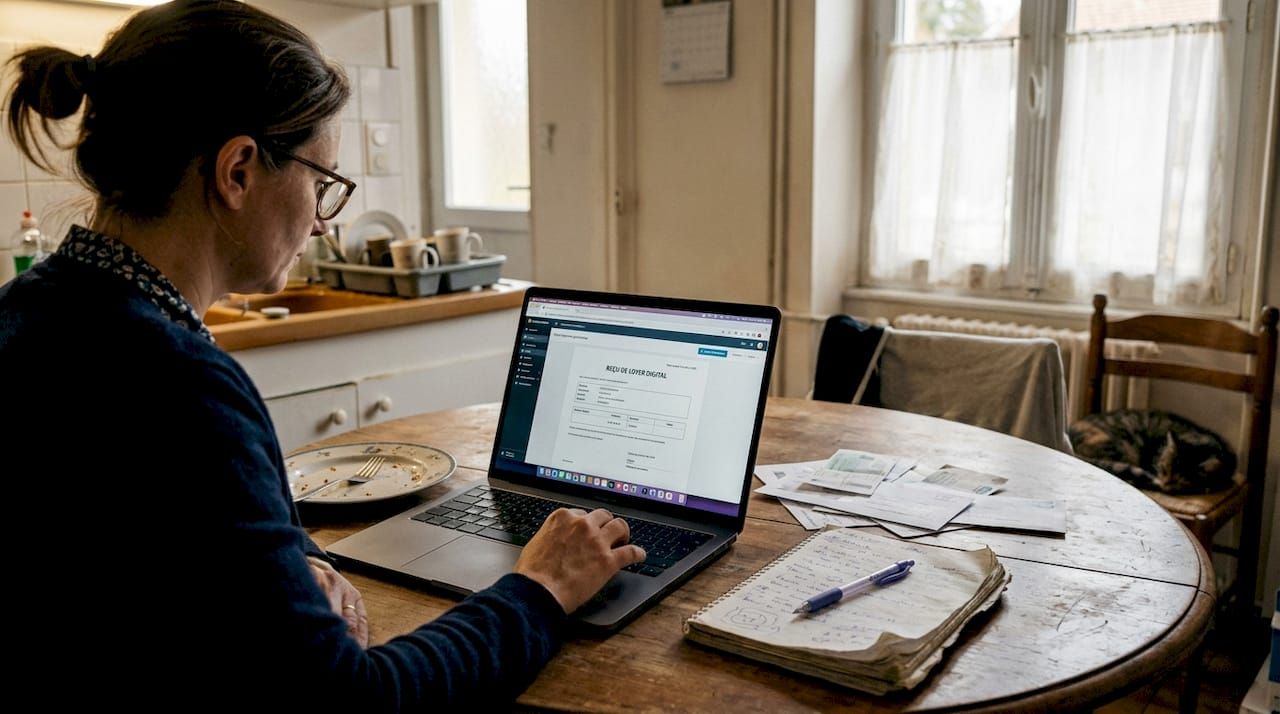 Un propriétaire prépare une quittance de loyer sur son ordinateur.