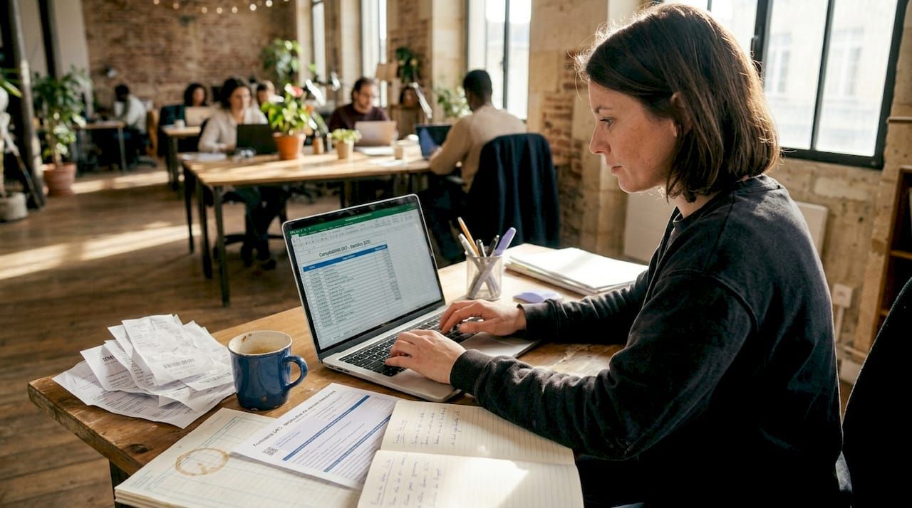 Un expert-comptable s’occupe de la gestion financière d’une SCI, installé à son bureau.