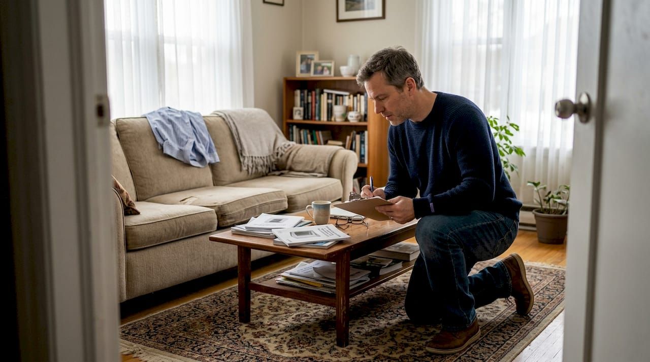 Le propriétaire procède à la vérification de l’état des équipements et du mobilier dans l’appartement meublé.