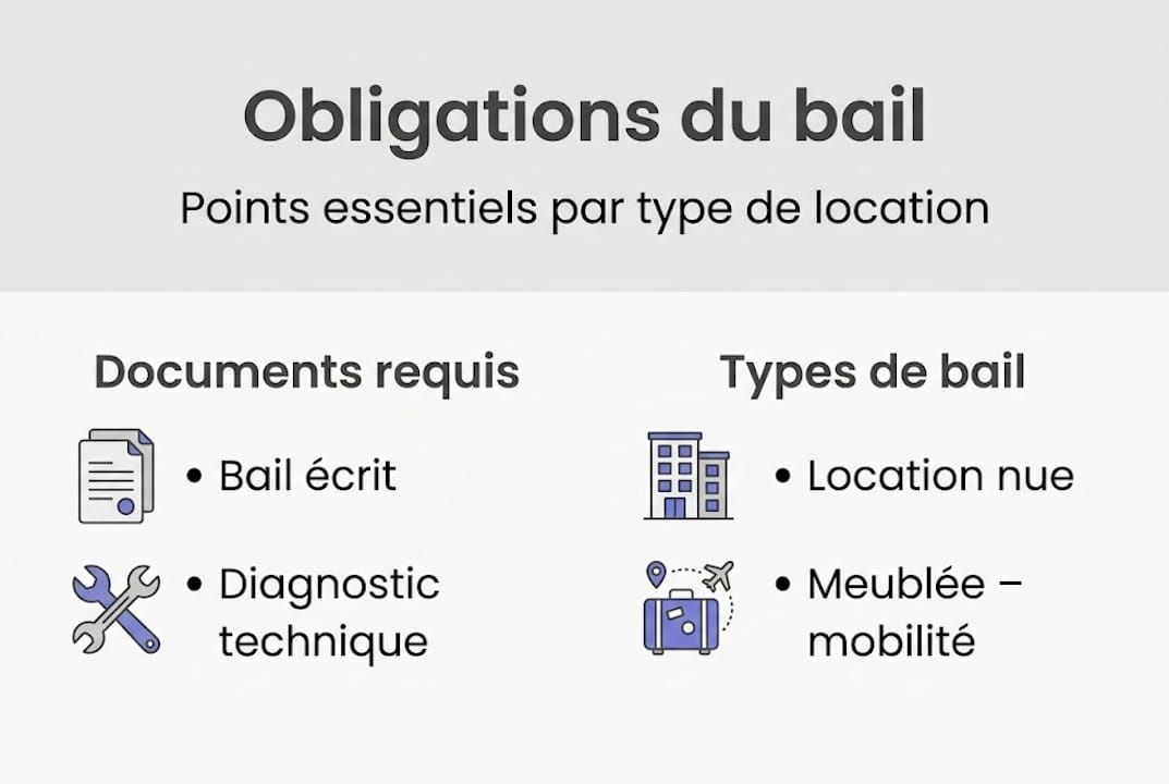 Visuel explicatif : présentation des différents documents et types de contrats de location