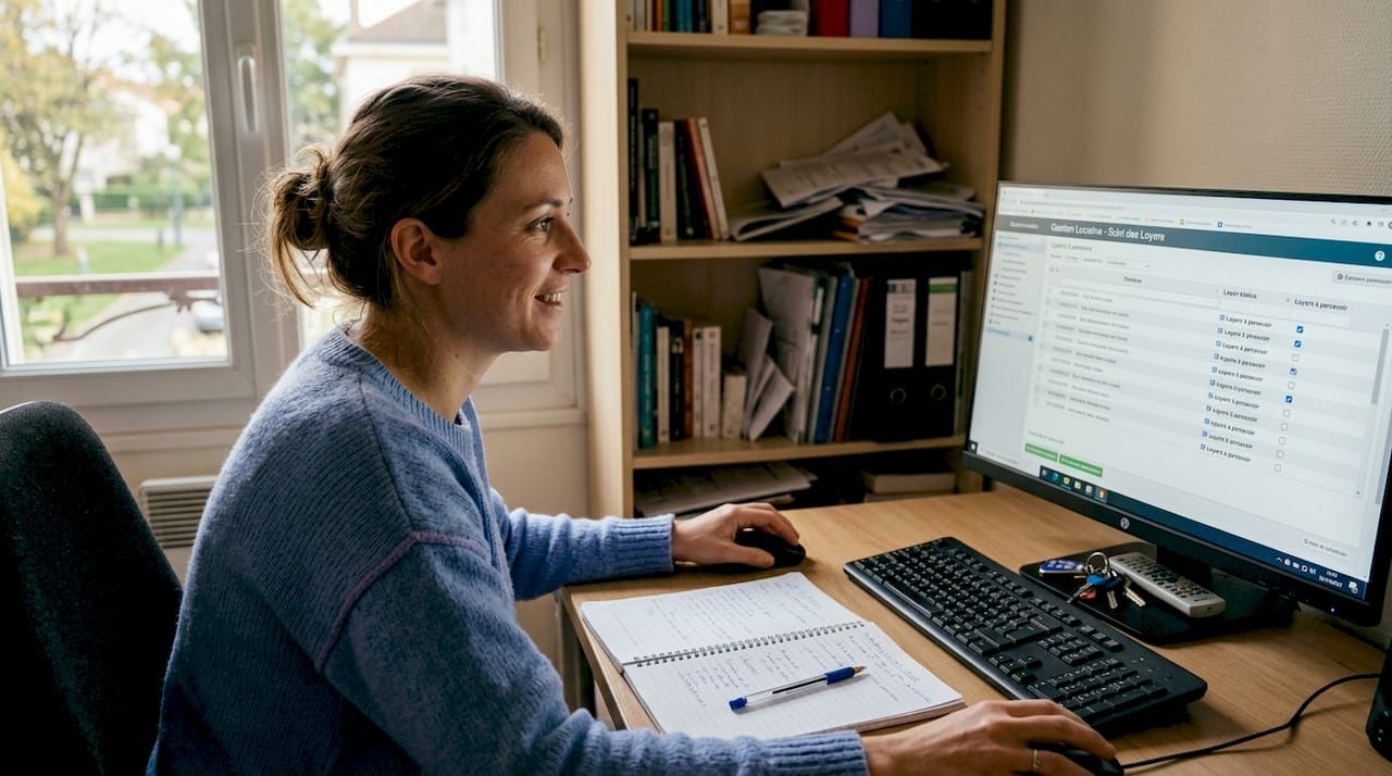 Un gestionnaire qui gère ses locations grâce à un logiciel spécialisé installé sur son ordinateur.