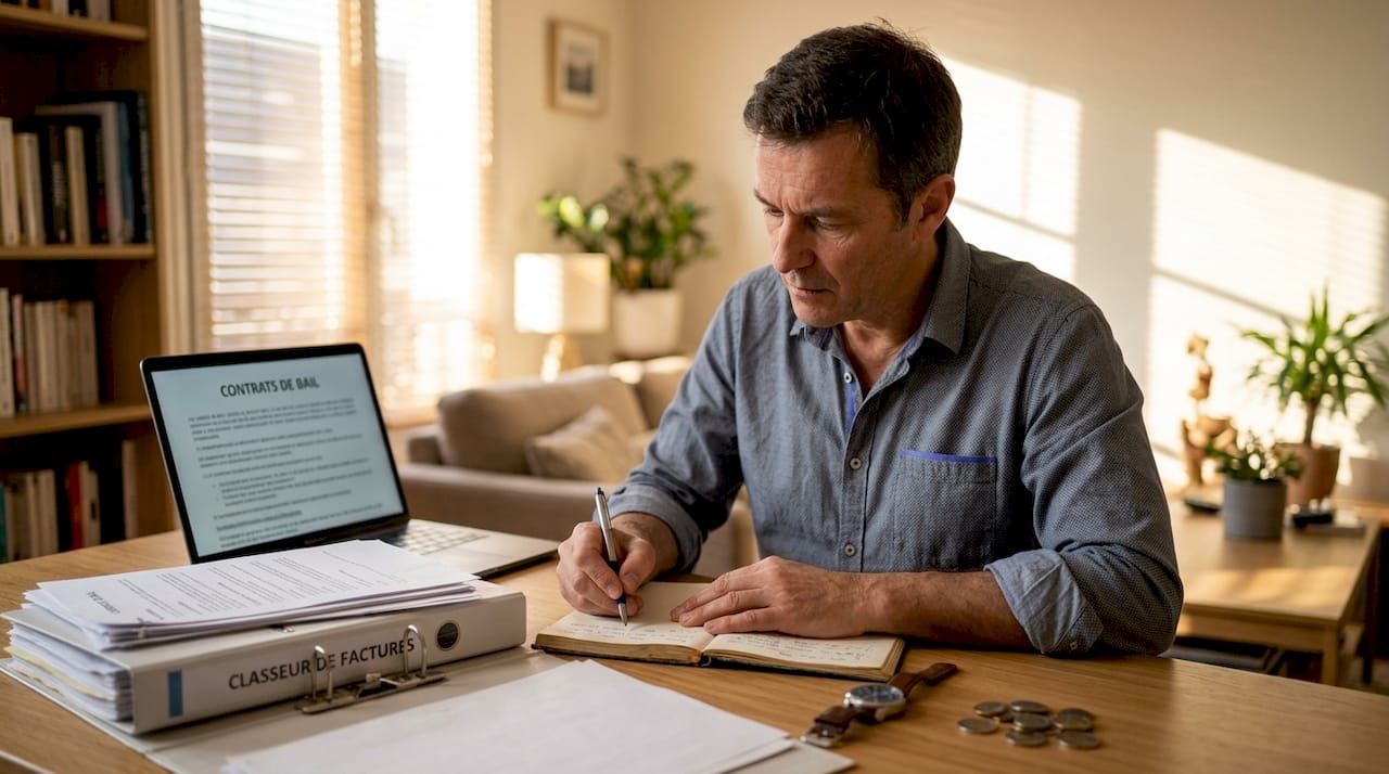Le gérant de la SCI prépare les dossiers de location directement au bureau.