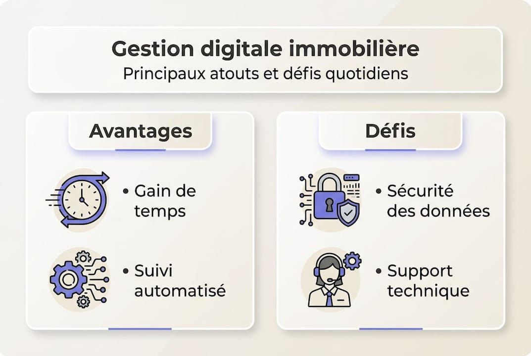 Digitalisation de la gestion immobilière : avantages et enjeux en infographie