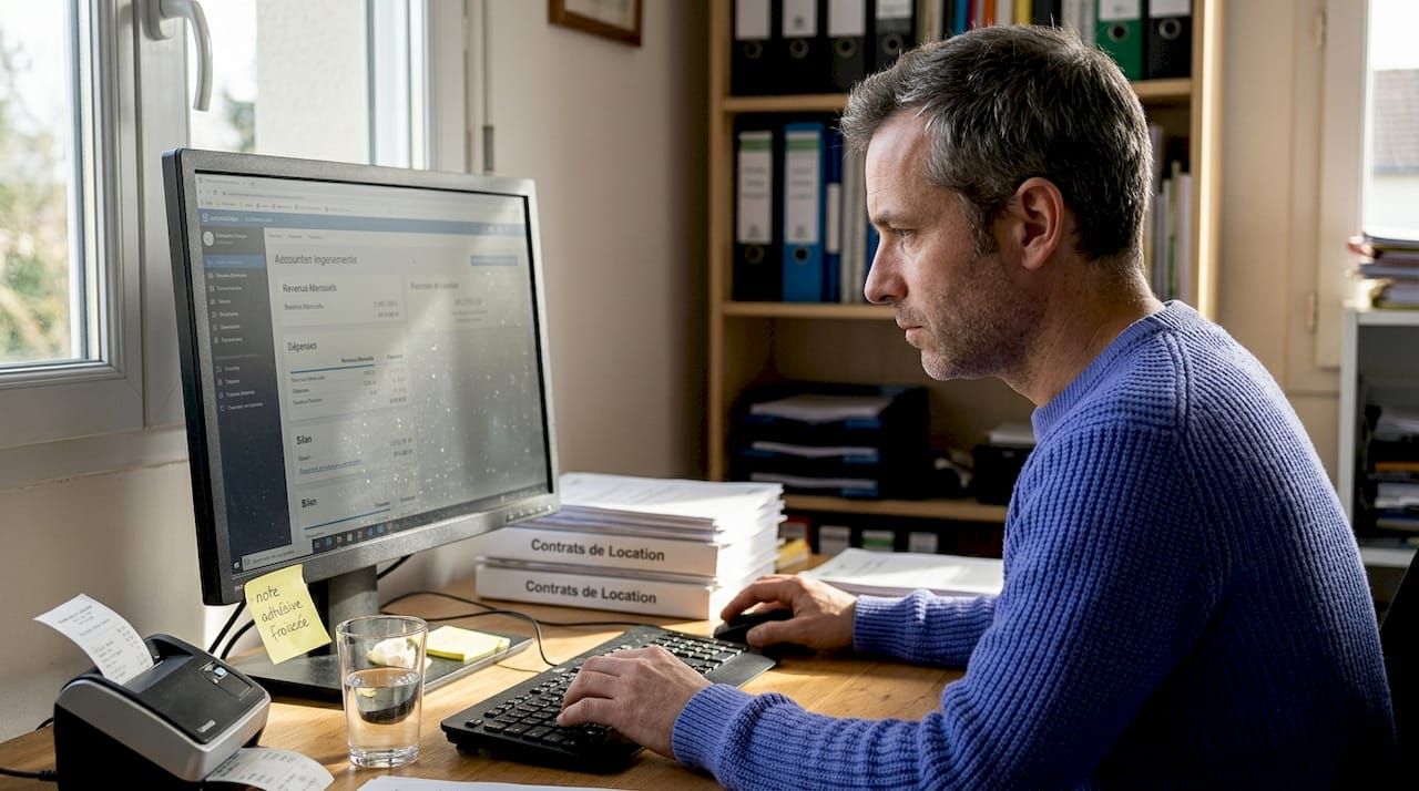 Un homme en train de gérer la comptabilité de sa SCI grâce à un logiciel spécialisé.