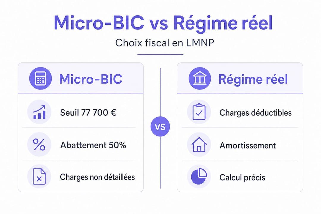 Infographie : Micro-BIC ou régime réel pour votre location meublée non professionnelle ? Le comparatif complet