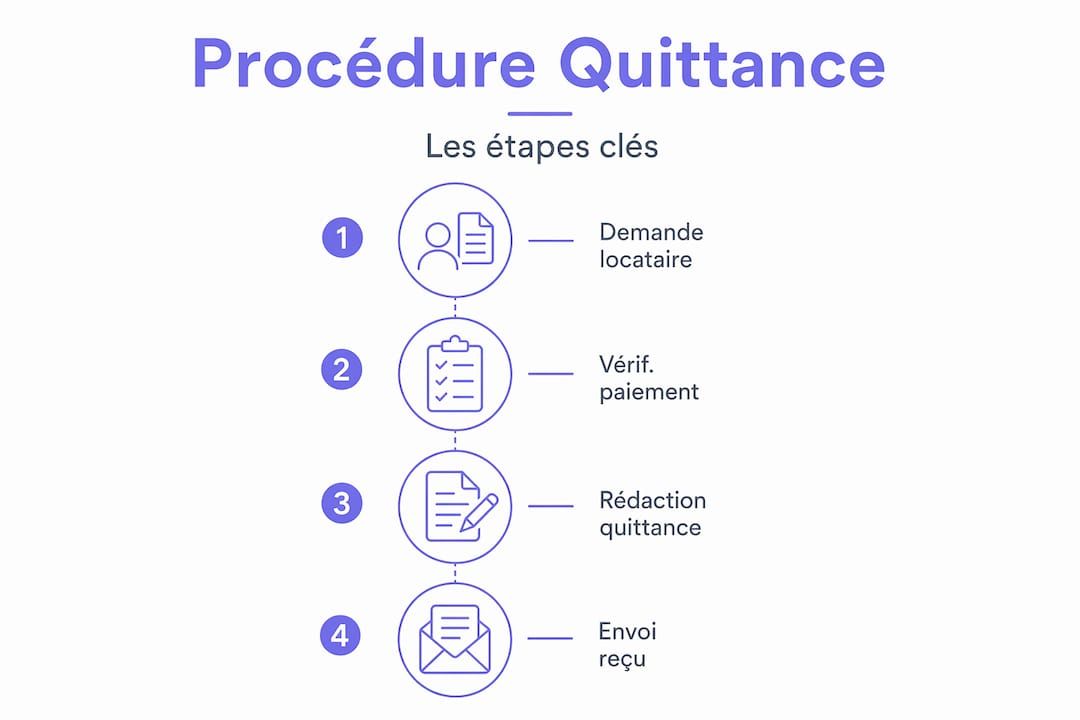 Infographie verticale présentant les étapes clés pour obtenir une quittance