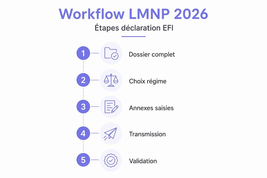 Infographie : les différentes étapes pour déclarer ses revenus en LMNP