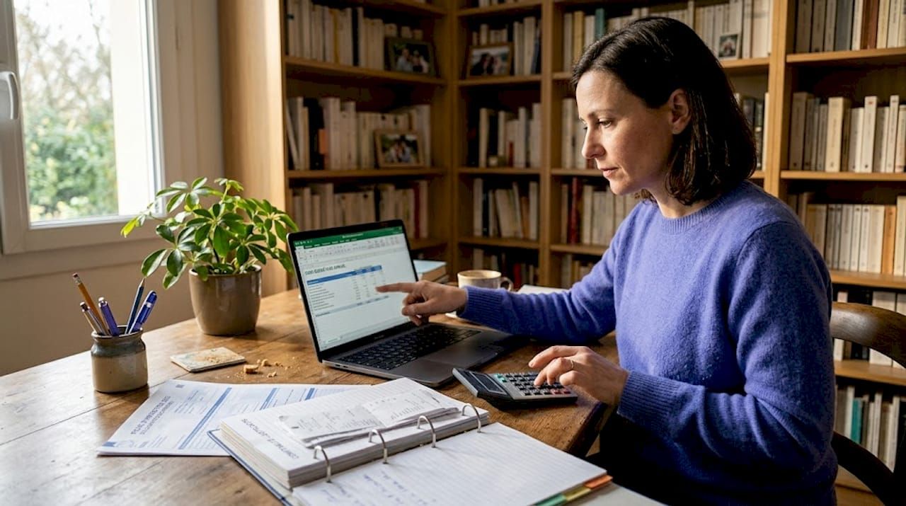 Une femme vérifie le montant de la taxe foncière pour sa maison.