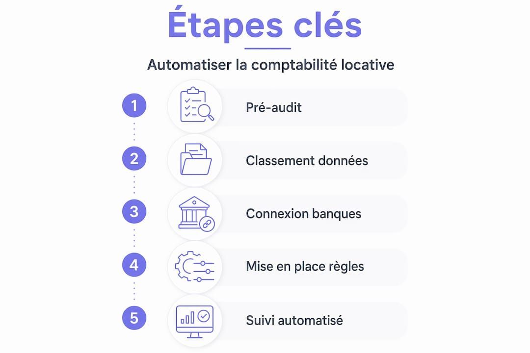 Schéma des différentes étapes pour automatiser la gestion comptable de vos biens locatifs