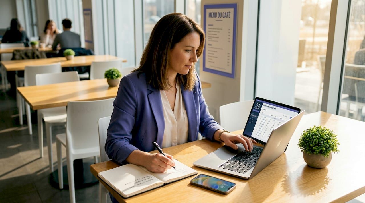 Un gestionnaire immobilier travaillant sur son ordinateur portable avec un logiciel CRM pour optimiser la gestion de ses biens.