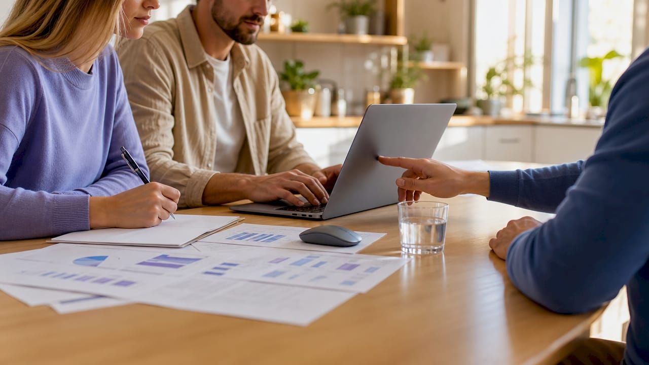 Des mains manipulant l’interface d’un logiciel de gestion immobilière