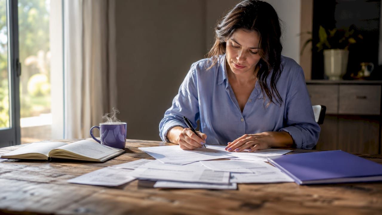 Une femme en train de remplir sa déclaration de revenus locatifs