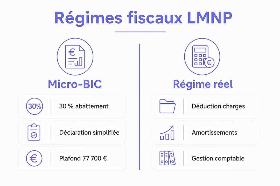 Infographie : les différences entre le régime micro-BIC et le régime réel pour les locations meublées non professionnelles (LMNP)