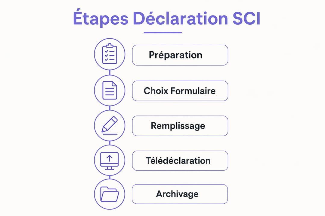 Visuel détaillant les différentes étapes pour effectuer la déclaration d'une SCI