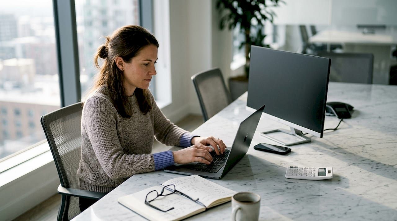 Gestion des loyers meublés facilitée grâce à un logiciel dédié, illustrée par des mains en pleine utilisation.