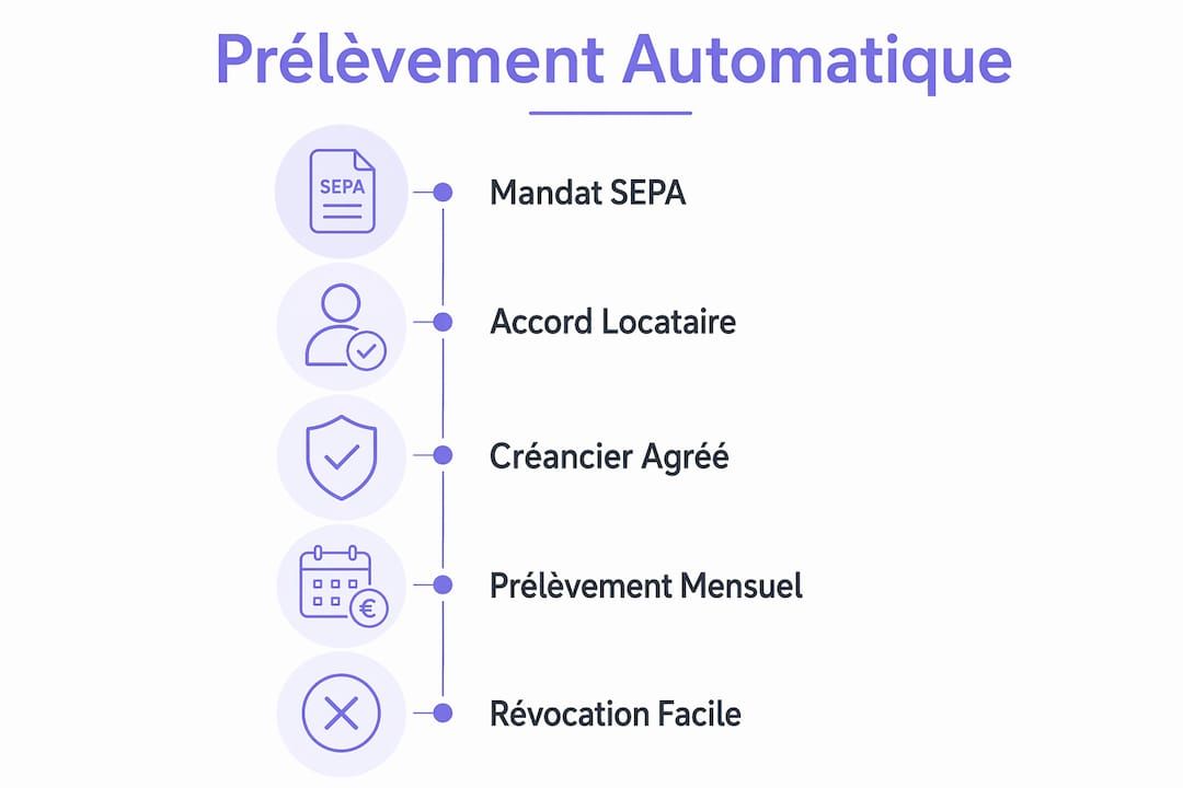 Infographie explicative sur les différentes étapes du paiement par prélèvement automatique