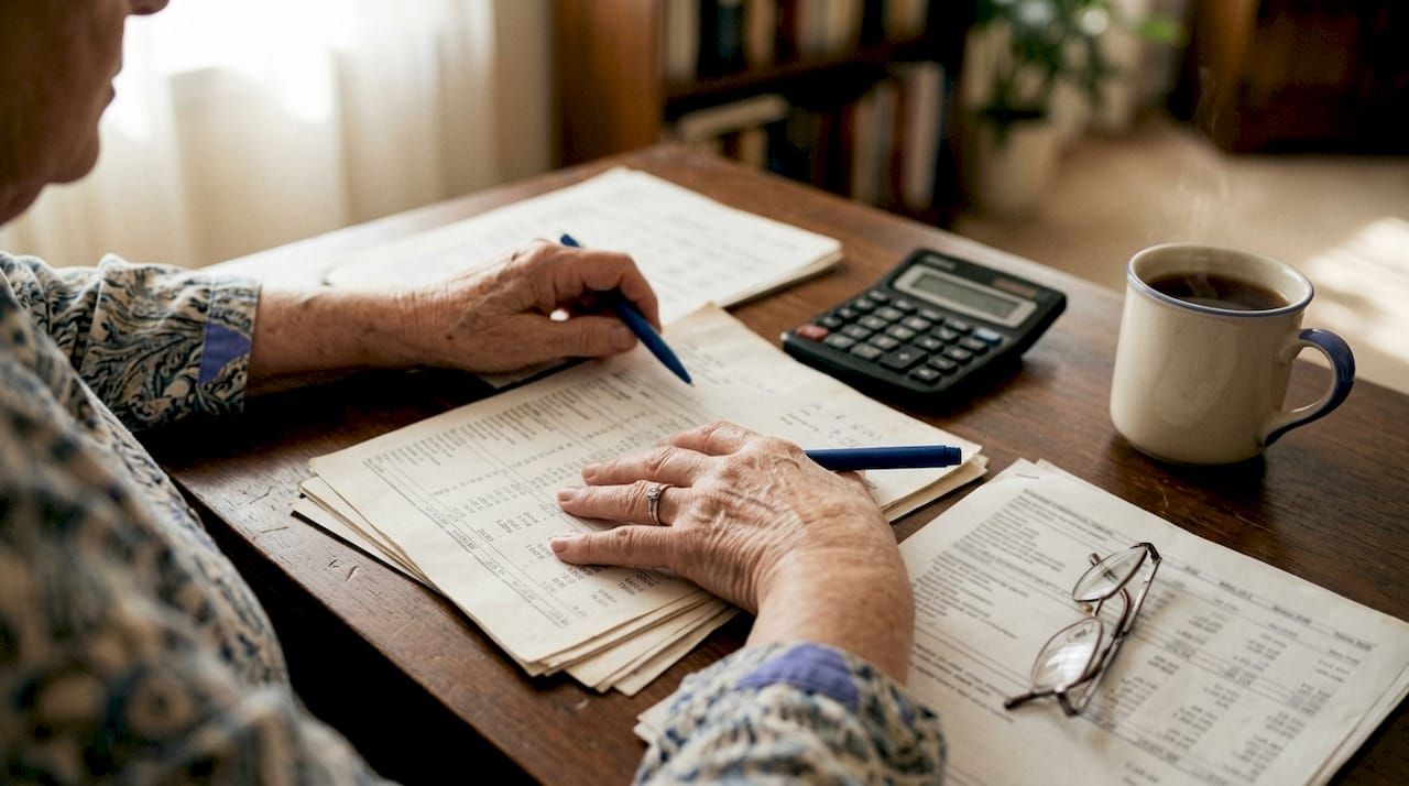 Une femme assise à son bureau, calculatrice en main, en train de gérer le budget du syndic bénévole.