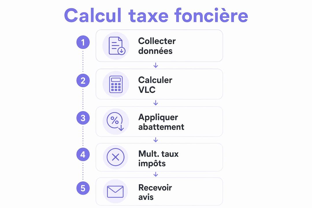 Schéma explicatif : comment est calculée la taxe foncière en 2026 ?