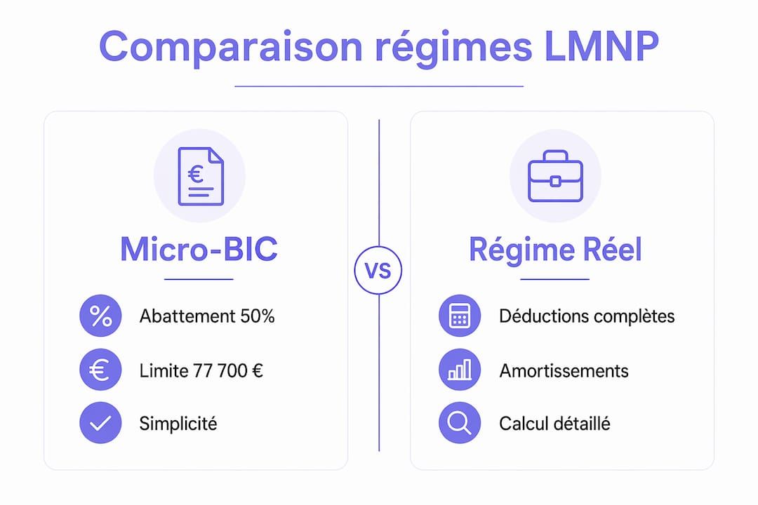 Visuel récapitulatif : les différences entre le micro-BIC et le régime réel pour les investisseurs en location meublée non professionnelle (LMNP)