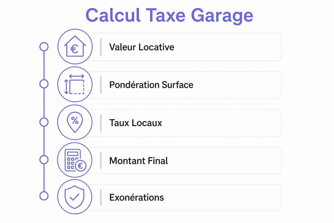 Schéma explicatif des différentes étapes pour calculer la taxe foncière d’un garage