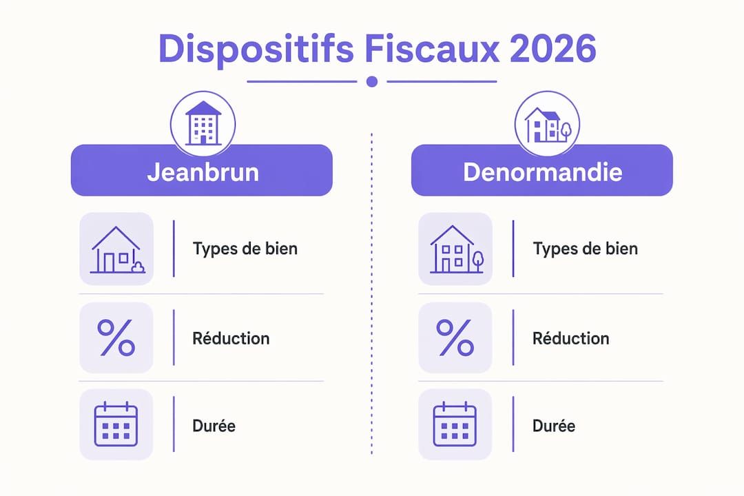 Comparatif visuel des avantages fiscaux des dispositifs Jeanbrun et Denormandie