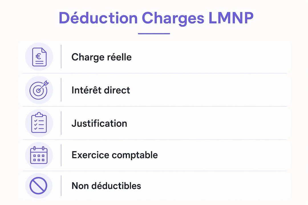 Présentation visuelle des principales règles à connaître pour la déduction des charges en location meublée non professionnelle (LMNP)