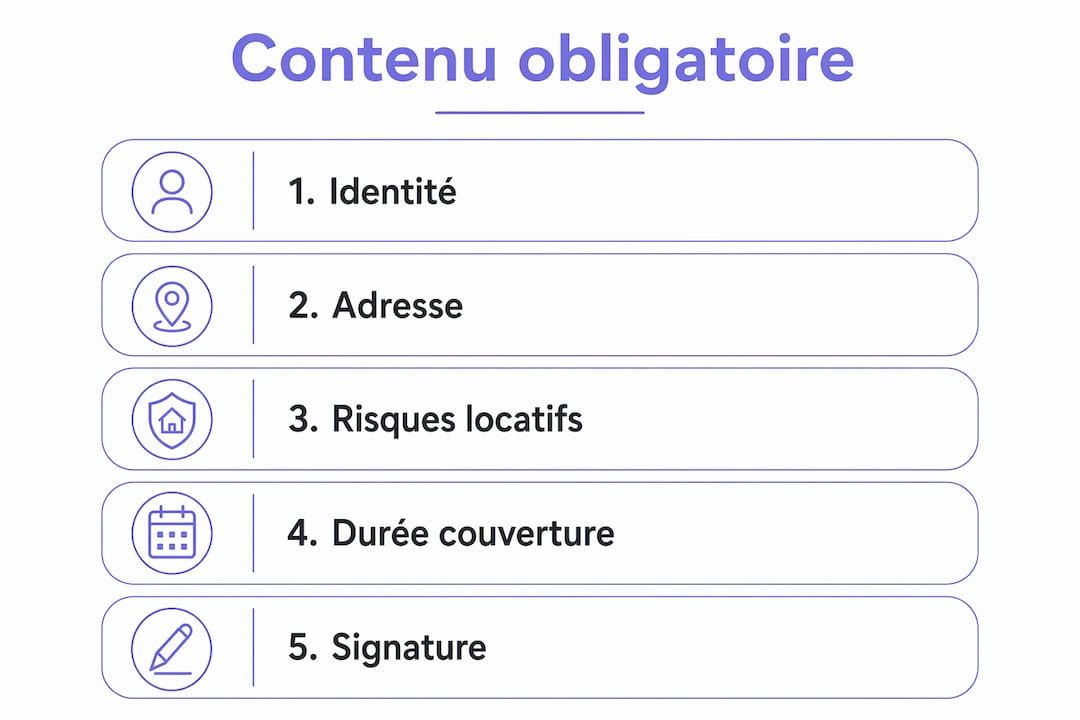 Découvrez en un coup d’œil les éléments essentiels à inclure dans une attestation d’assurance grâce à notre infographie.