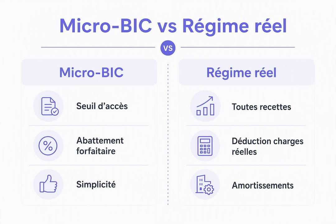 Infographie : avantages et différences entre le micro-BIC et le régime réel pour la location meublée