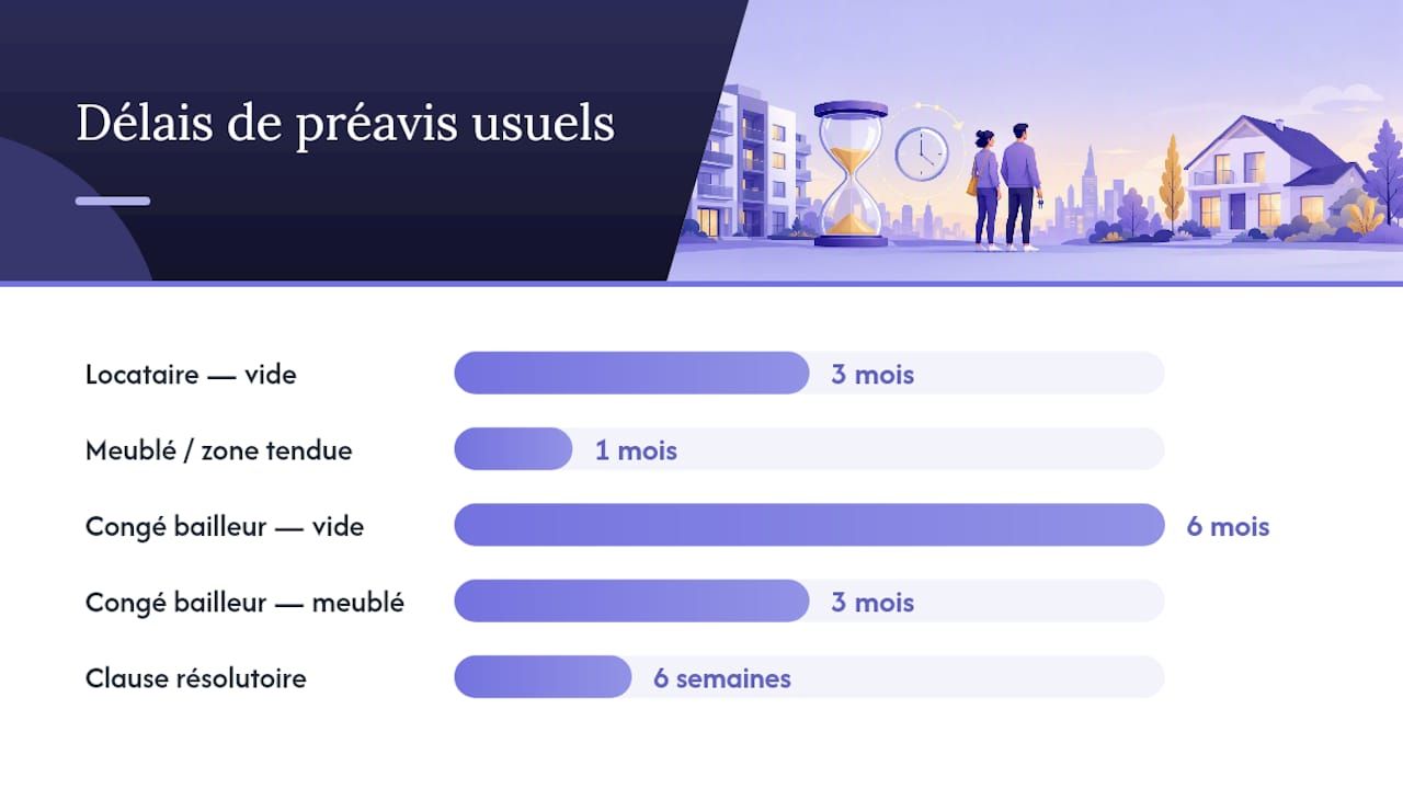 Tableau récapitulatif des délais de préavis pour la résiliation d'un bail selon la situation