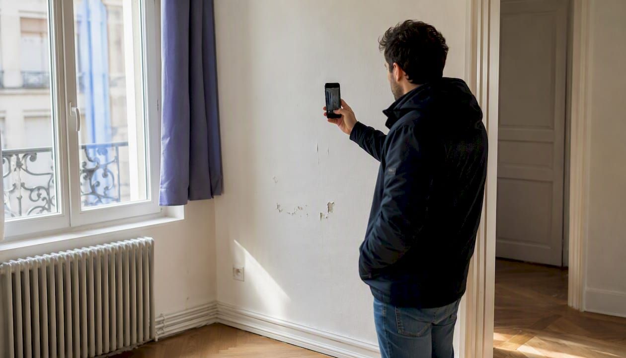 Locataire prenant des photos de l’appartement avant l’état des lieux de sortie pour garder une preuve de l’état des lieux.