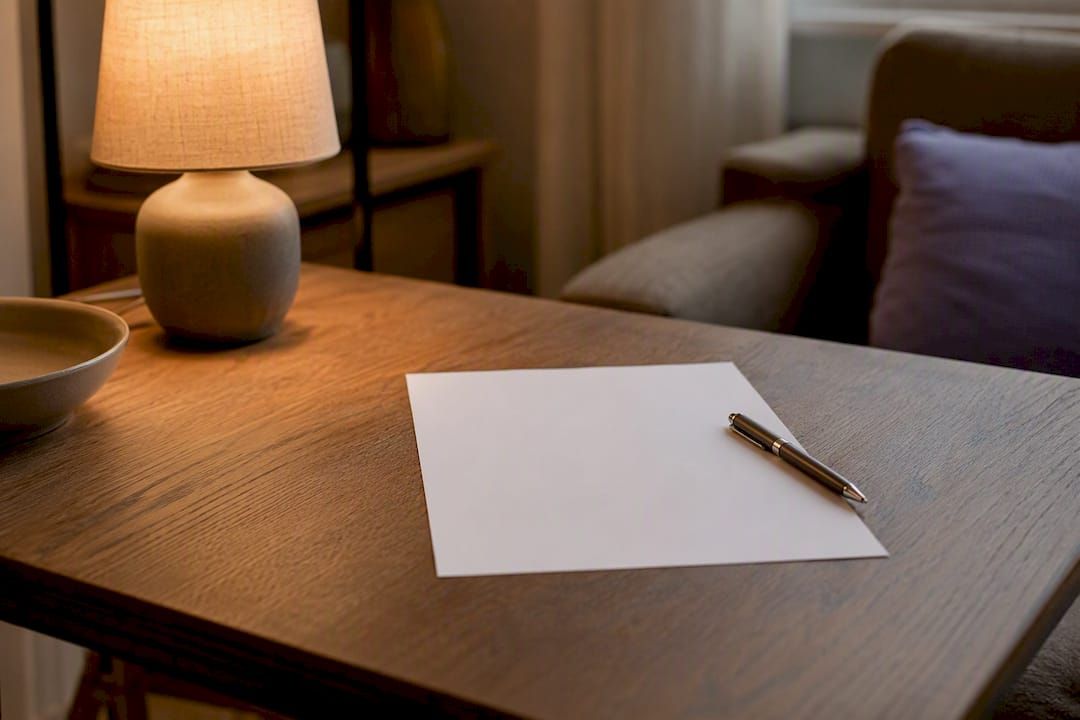Feuille d'attestation vierge avec un stylo sur la table